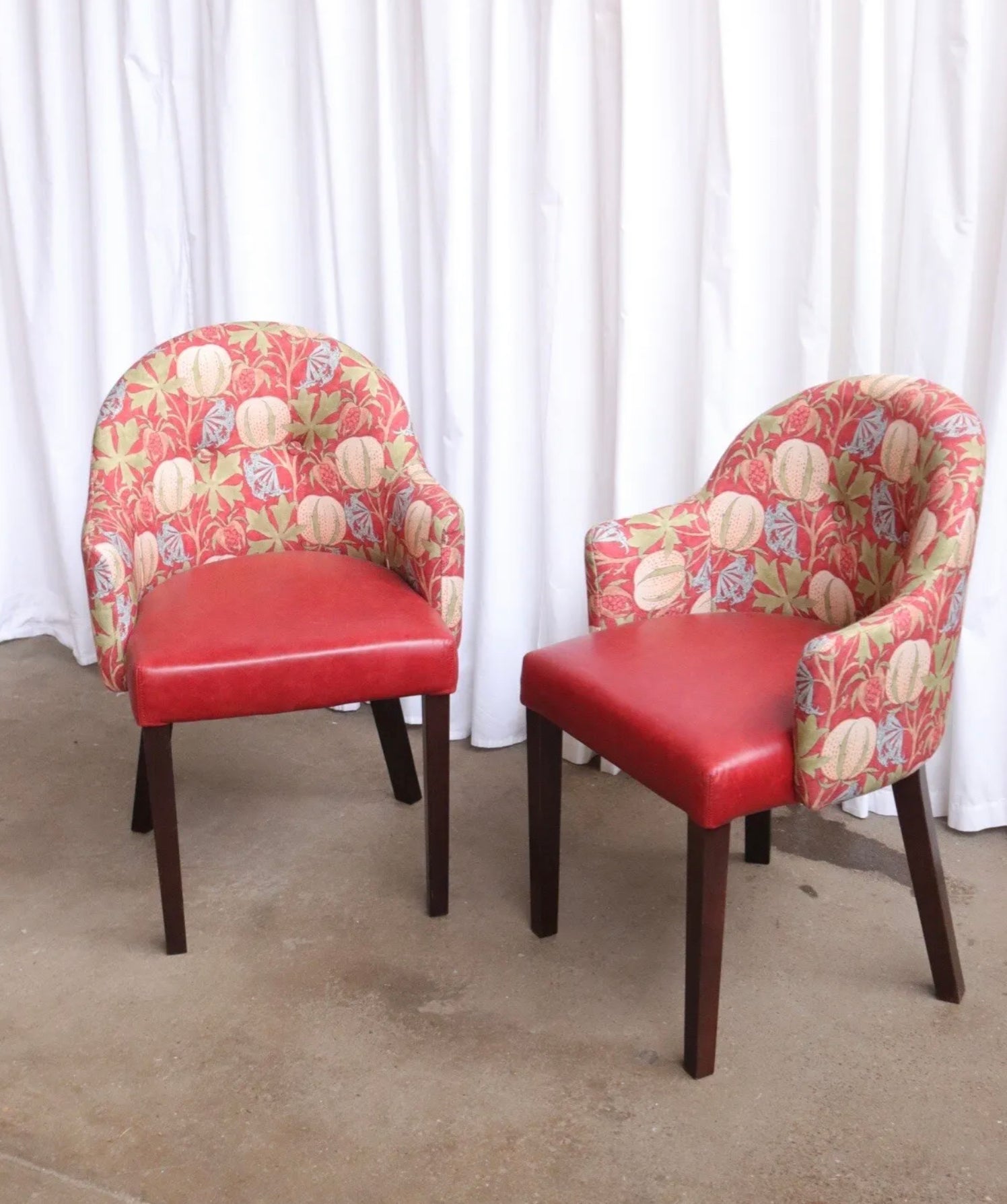 Pair Of Accent Chairs With Vintage William Morris Style Fabric Great Quality - teakyfinders