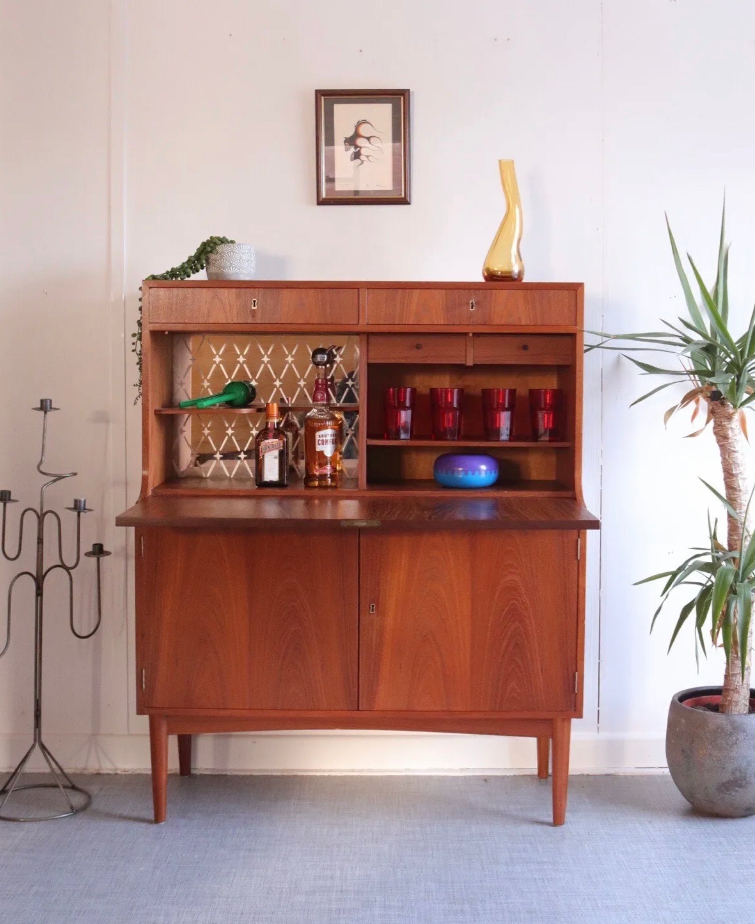 MidCentury Teak Danish Desk Bureau Secretaire H.p. Hansen Drinks Cabinet Storage - teakyfinders