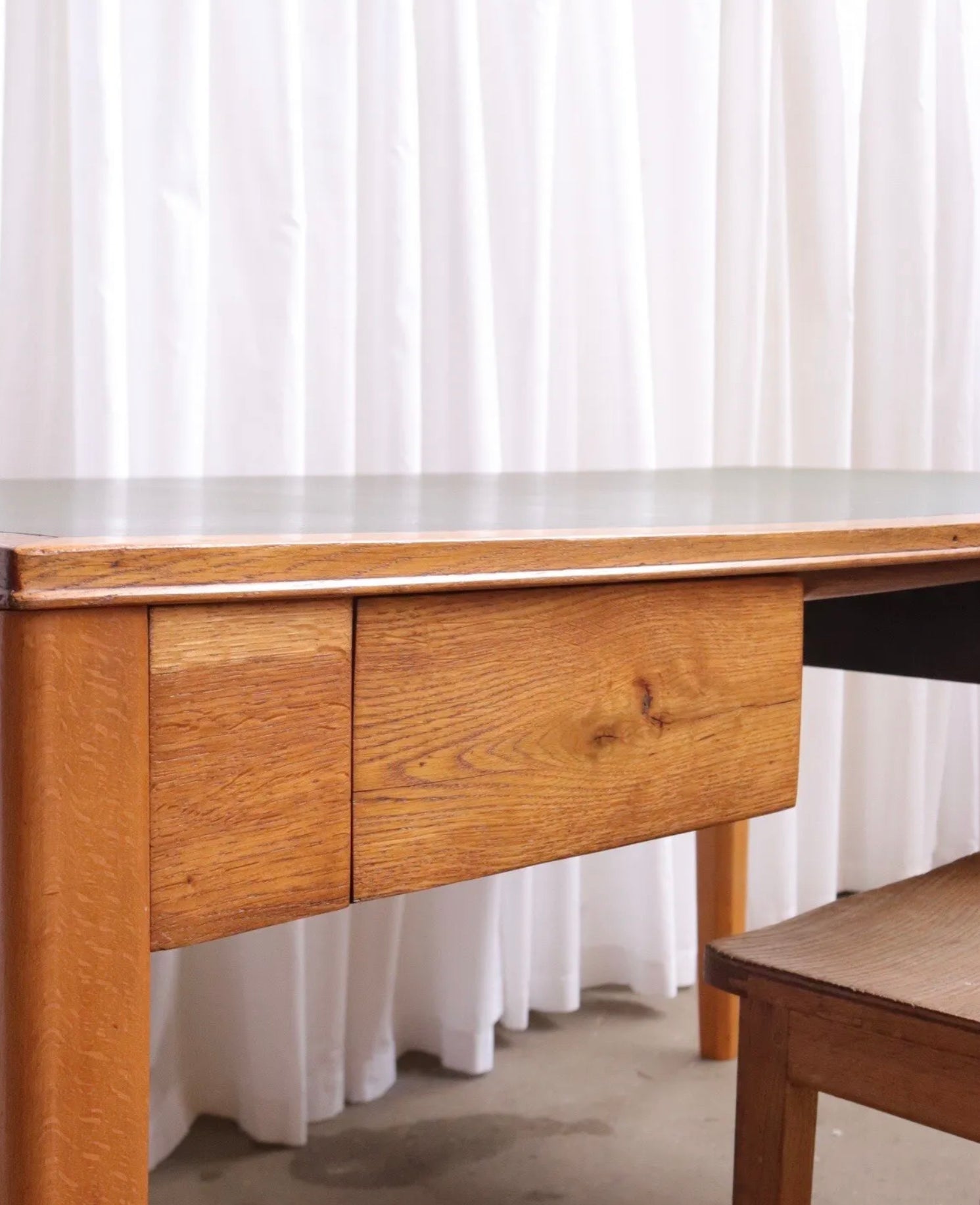 Vintage Military Stamped Two Drawer Oak Desk By Harry Lebus Home Office - teakyfinders