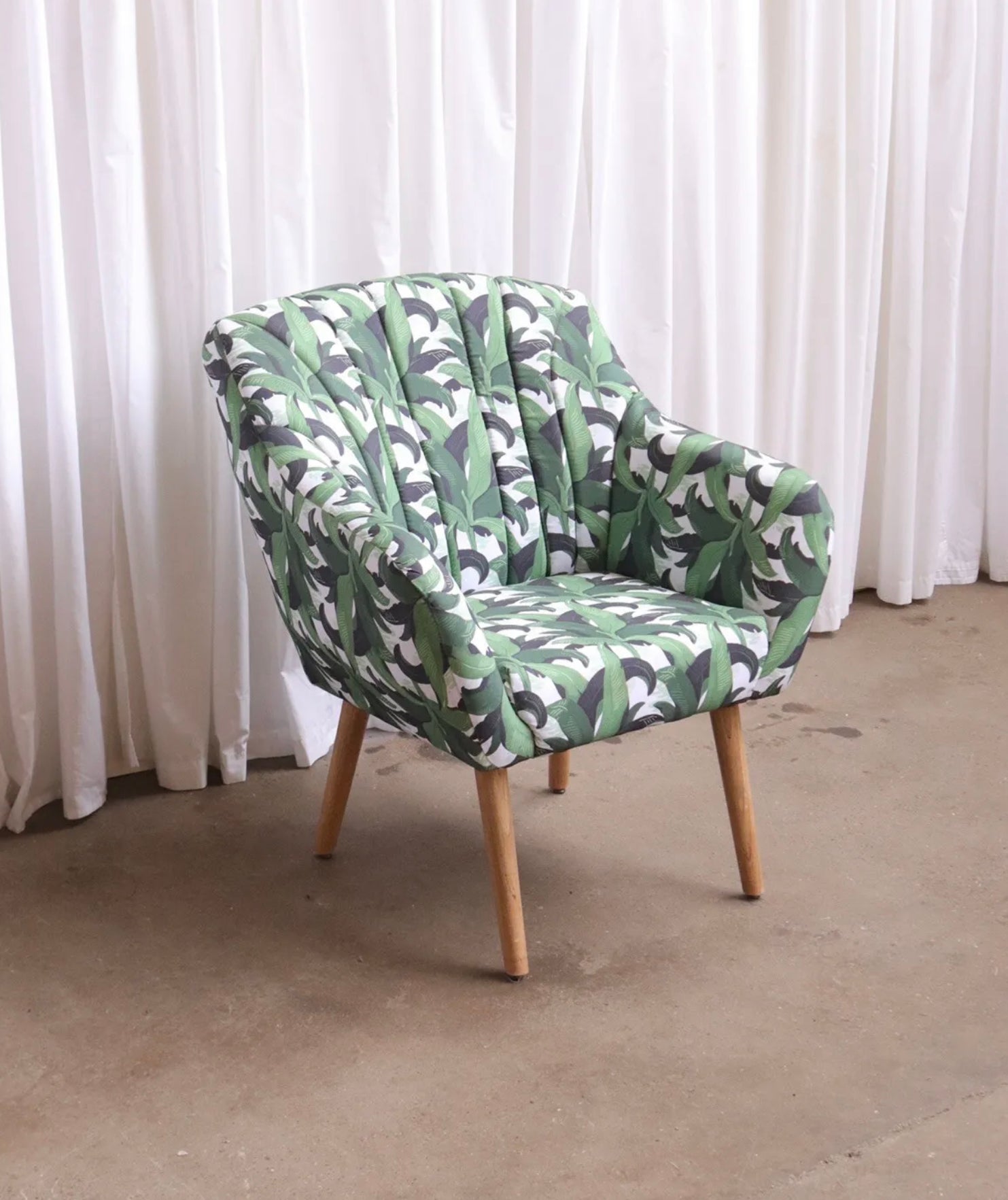 Retro Style Leaf Jungle Print Armchair Cocktail Chair Accent Mcm - teakyfinders