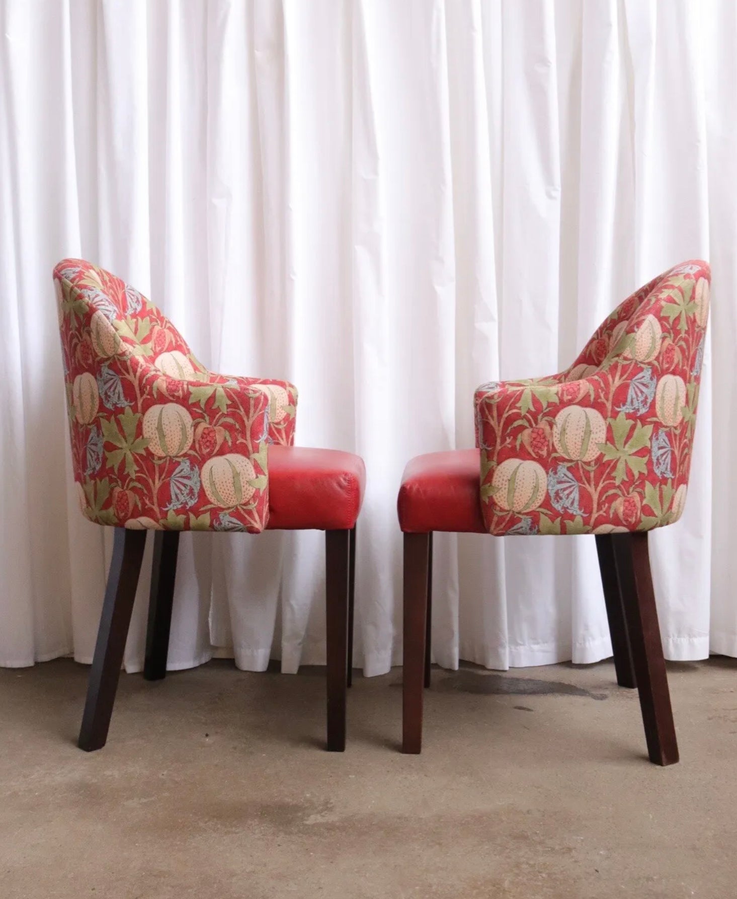 Pair Of Accent Chairs With Vintage William Morris Style Fabric Great Quality - teakyfinders