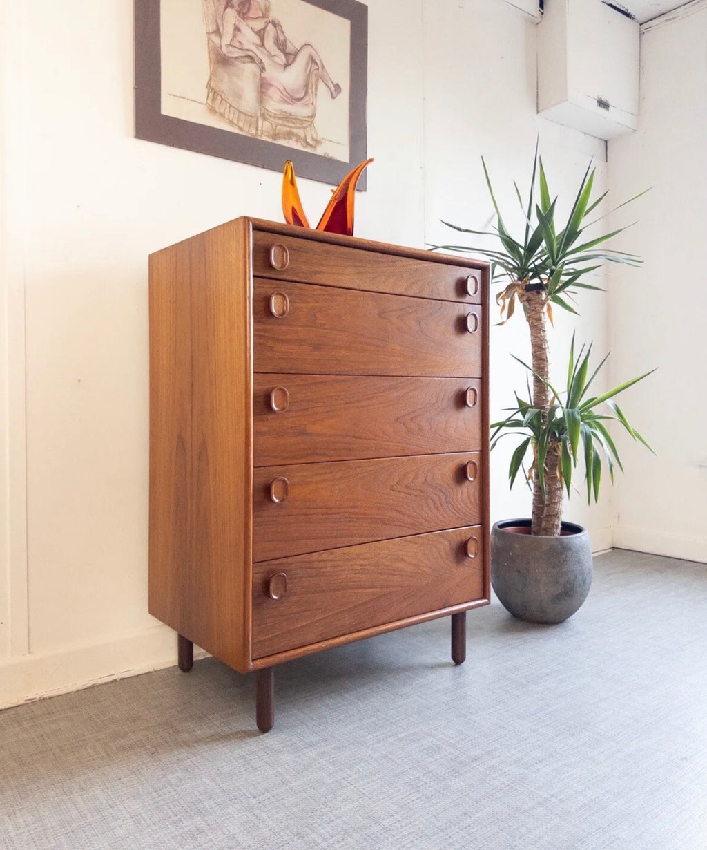 Rare Teak Tallboy Chest Of Drawers By Meredew - teakyfinders