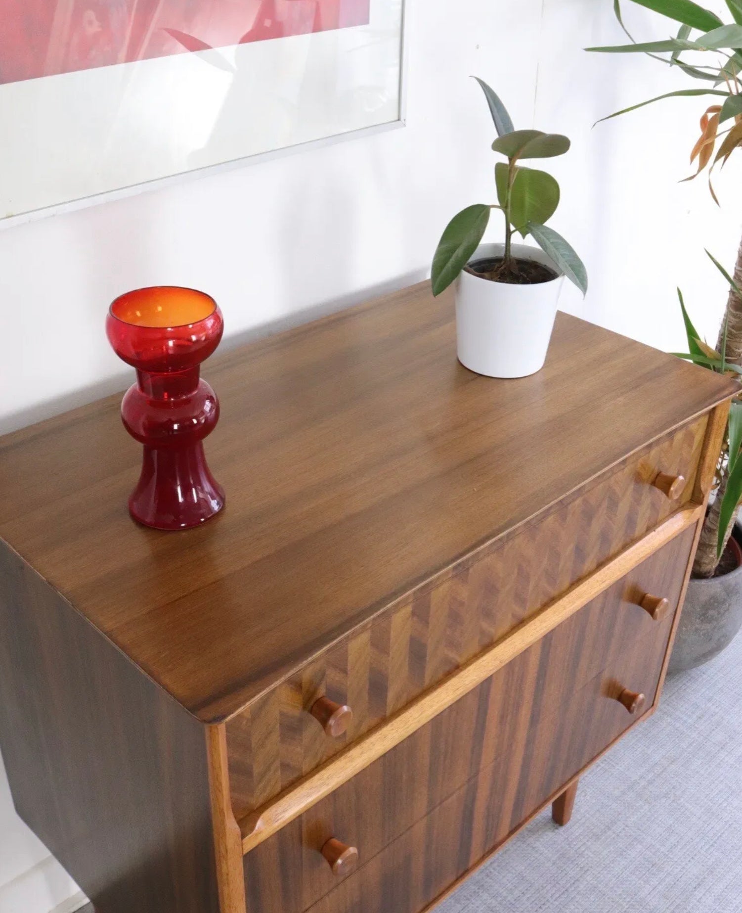 Mid century Uniflex vintage Walnut Chest of drawers Retro Furniture - teakyfinders