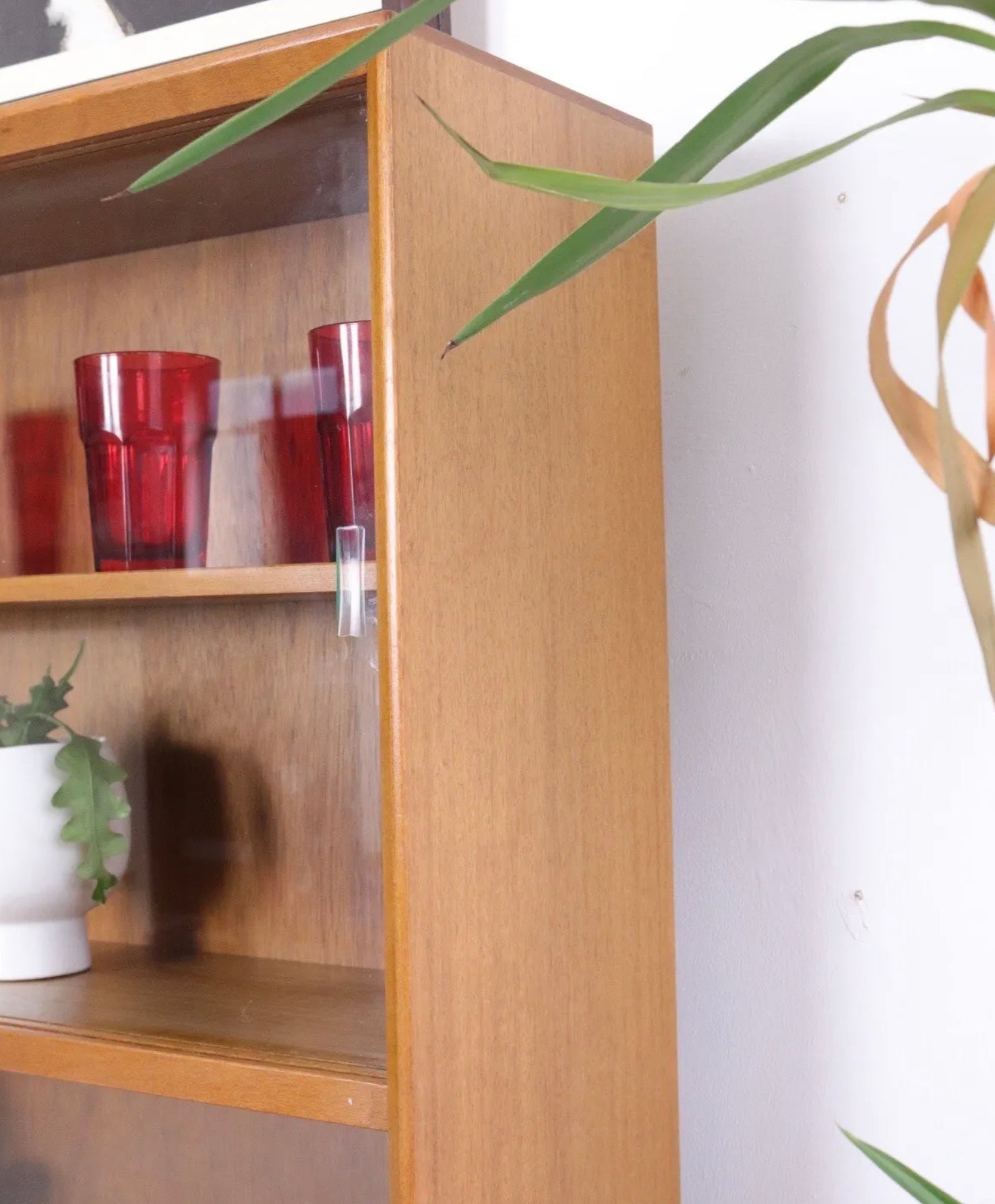 Vintage mid century 1960s GIBBS teak glazed bookcase cabinet adjustable shelves - teakyfinders