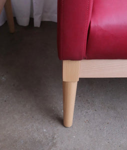 Pair Modern Cocktail Arm Chairs In Red Vinyl And Beech Stunning Quality - teakyfinders