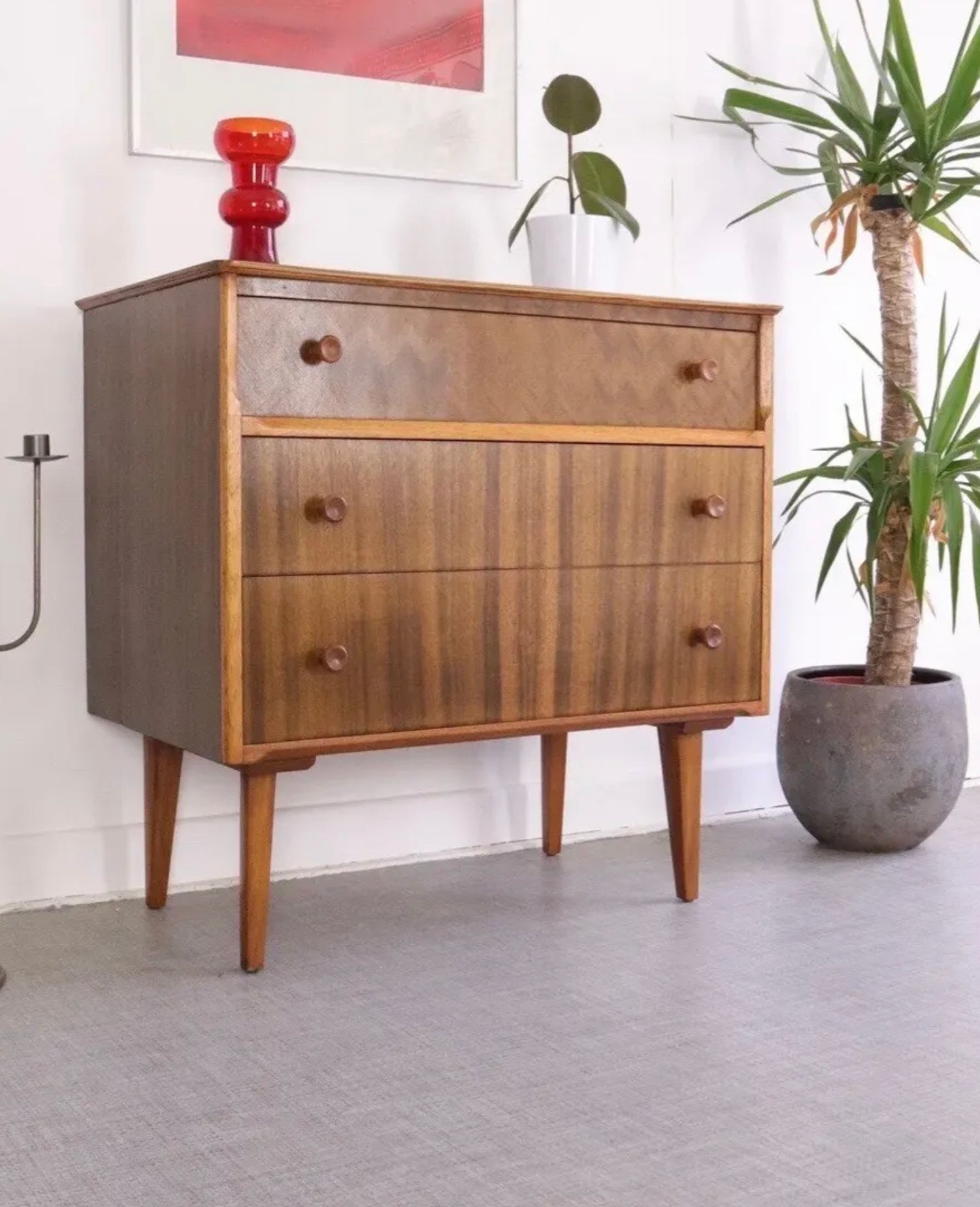 Mid century Uniflex vintage Walnut Chest of drawers Retro Furniture - teakyfinders