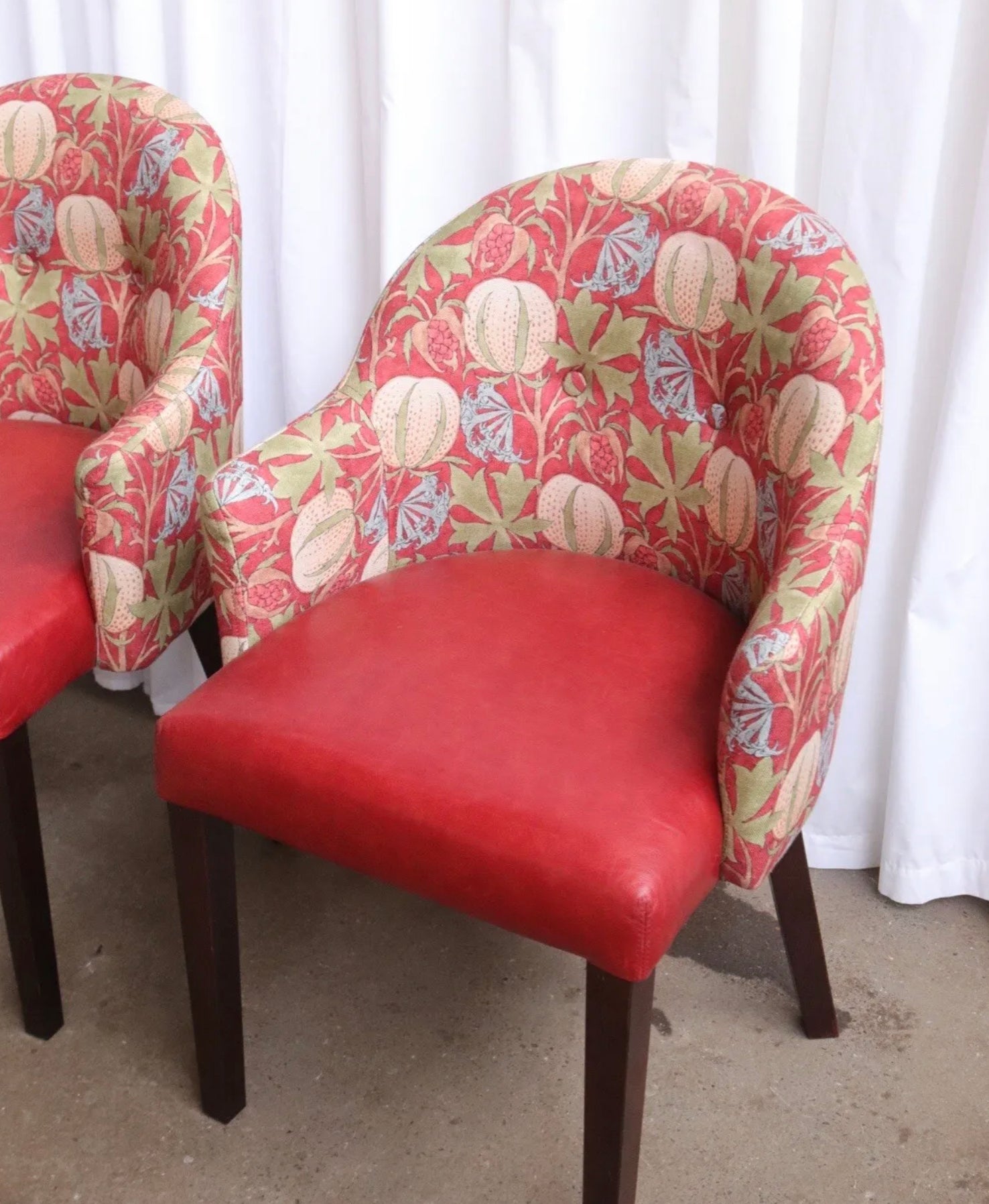 Pair Of Accent Chairs With Vintage William Morris Style Fabric Great Quality - teakyfinders