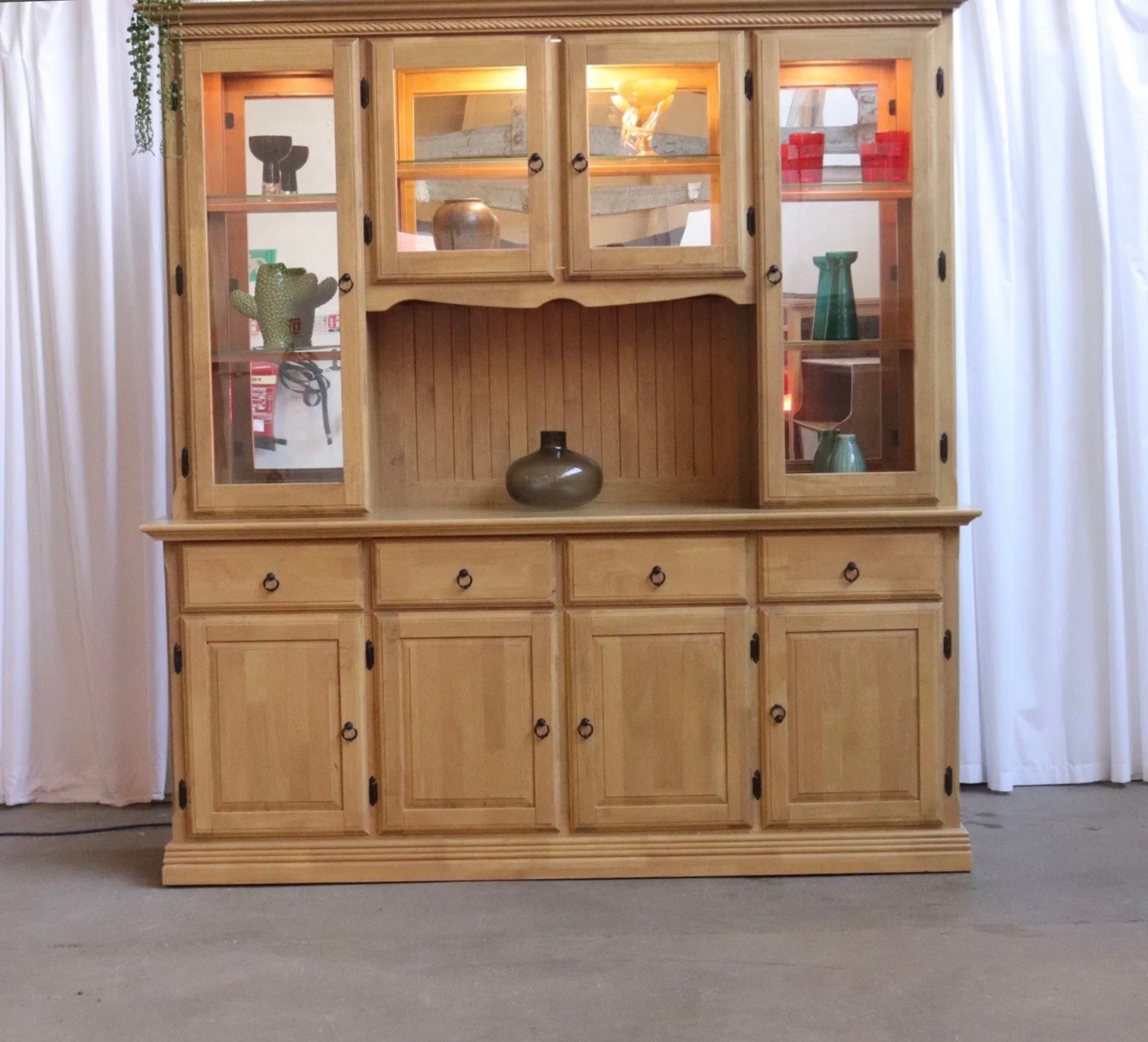 Oak Large Dresser Original Rustic Solid Wood Sideboard Storage Display - teakyfinders