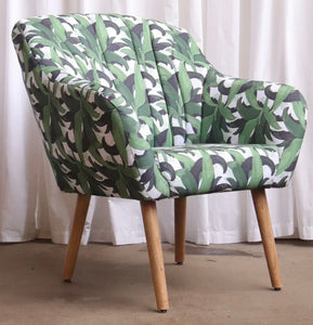 Retro Style Leaf Jungle Print Armchair Cocktail Chair Accent Mcm - teakyfinders