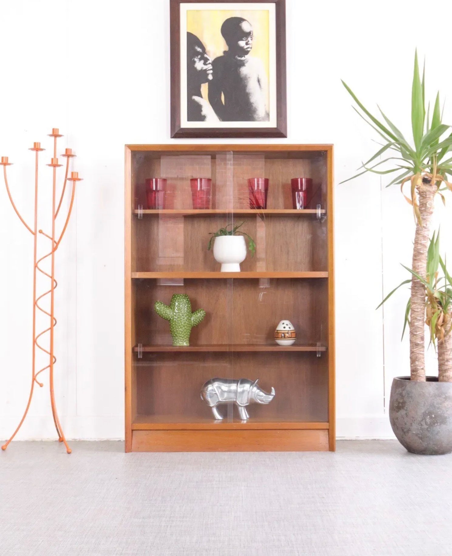 Vintage mid century 1960s GIBBS teak glazed bookcase cabinet adjustable shelves - teakyfinders