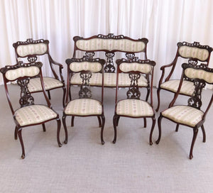 6205 Stunning Victorian Antique Parlour Suite: 7-Piece Mahogany Settee & Chairs Set - teakyfinders