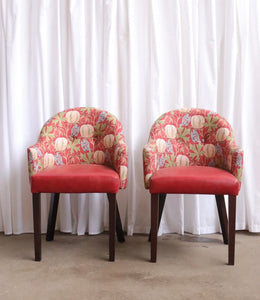 Pair Of Accent Chairs With Vintage William Morris Style Fabric Great Quality - teakyfinders