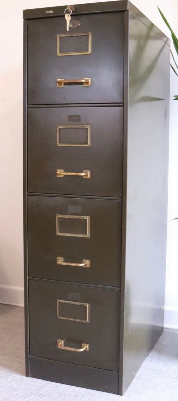 Classic Vintage Green Metal Filing Cabinet - teakyfinders