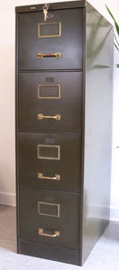 Vintage Green or Gray Metal File Cabinet Box Portable Office