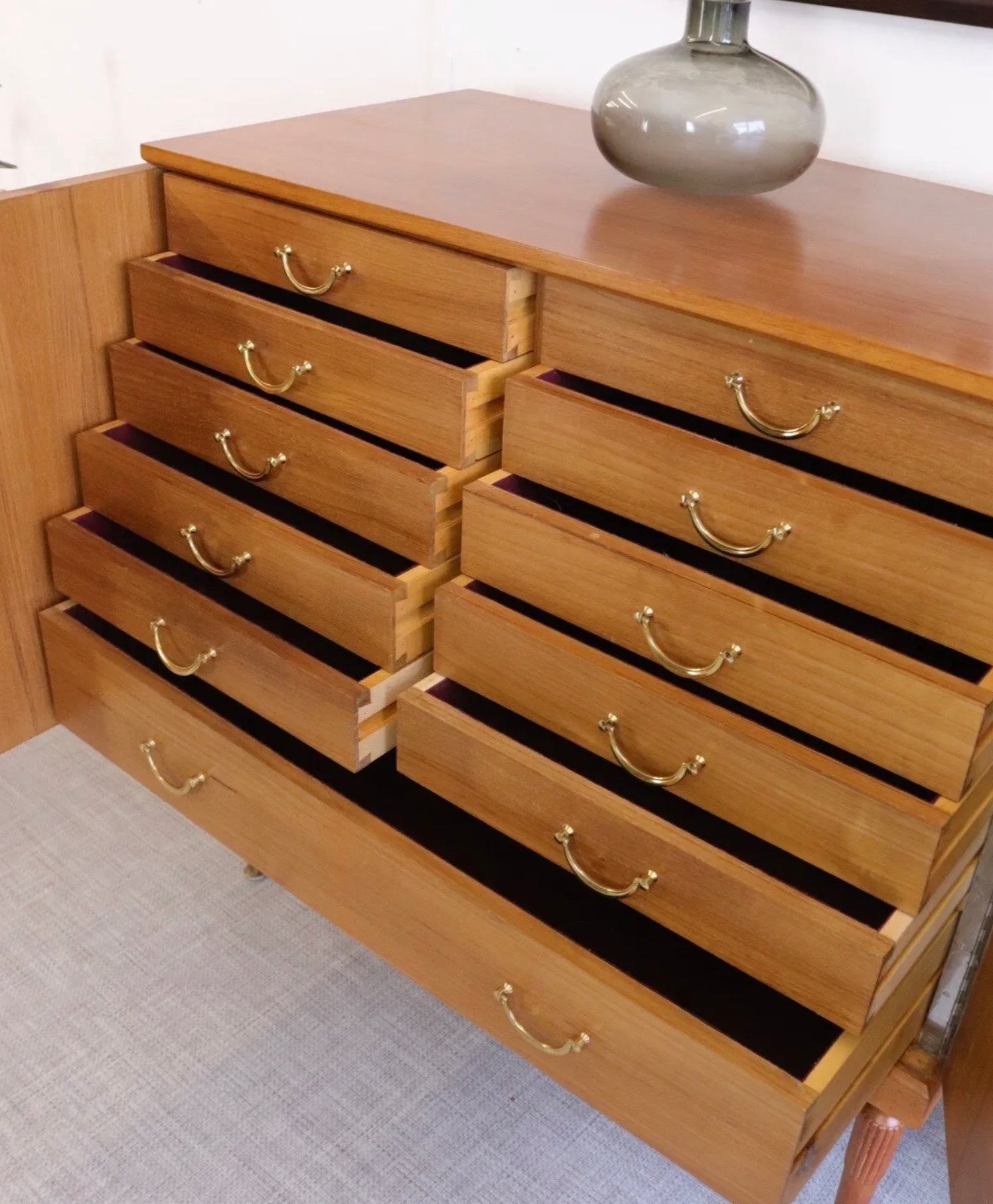 Vintage Retro Mid Century Danish Unusual Teak Sideboard Cabinet Drawers - teakyfinders