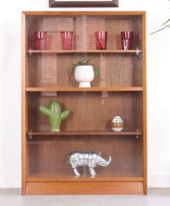 Vintage mid century 1960s GIBBS teak glazed bookcase cabinet adjustable shelves - teakyfinders