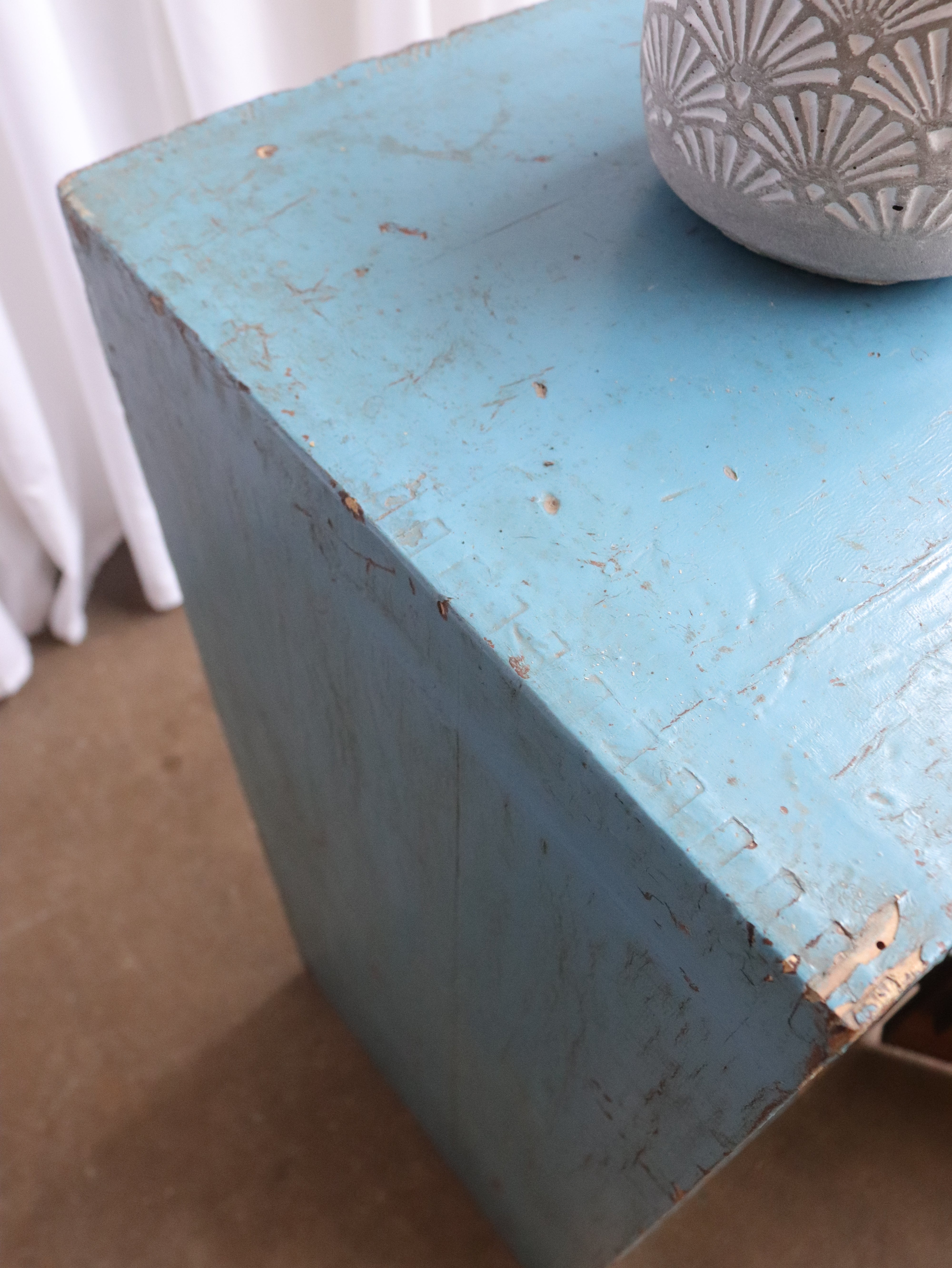 Rustic Primitive Painted Blue Small Wall Floor Cabinet Worktop Cupboard - teakyfinders