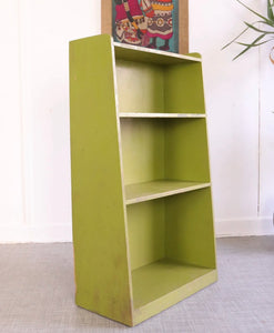 Vintage Rustic Floor Standing Bookcase  Display Book Shelf Plywood Painted Green - teakyfinders