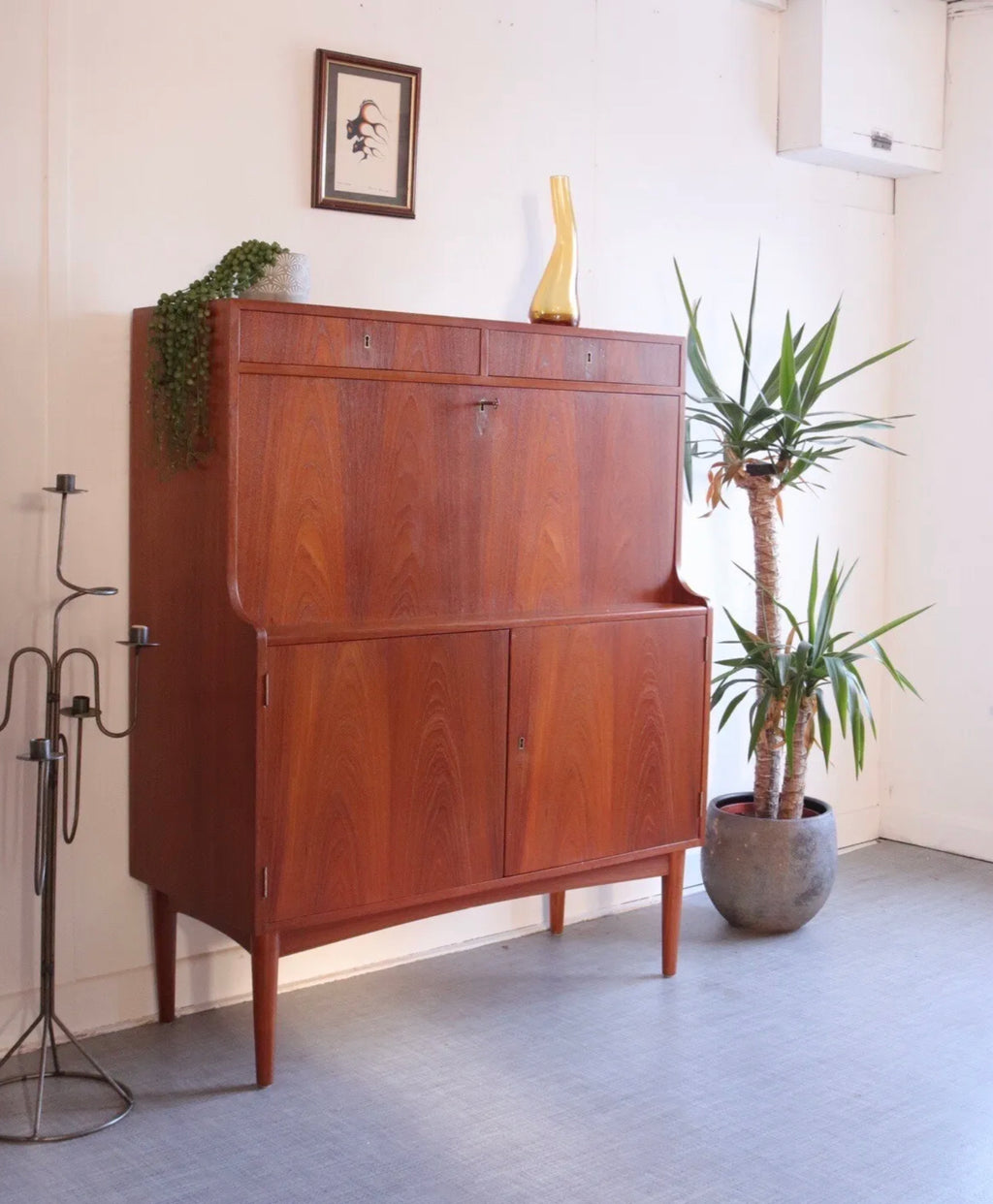 MidCentury Teak Danish Desk Bureau Secretaire H.p. Hansen Drinks Cabinet Storage - teakyfinders