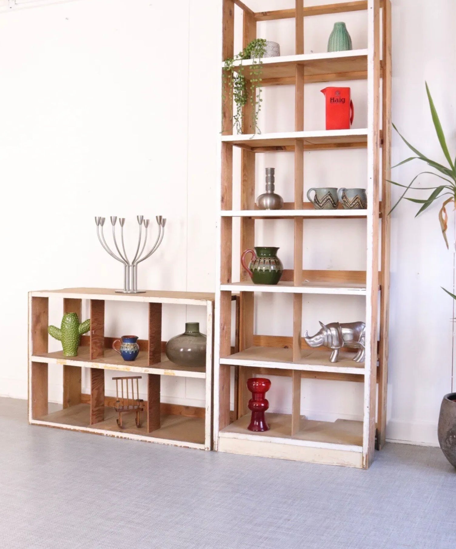 Rustic Floor Standing Bookcase Pair Pigeon Hole Storage Old Shop Display - teakyfinders