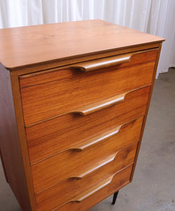 Vintage Mid Century Teak Chest Of 5 Drawers - teakyfinders