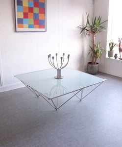 Vintage ITALIAN Minimalist Chrome & Glass Coffee Table B&B Italia Paolo Piva - teakyfinders