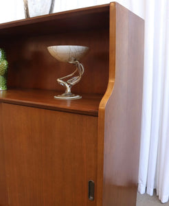 Vintage Mid Century Walnut Bookcase  / Display Cabinet Sliding Doors Sideboard - teakyfinders