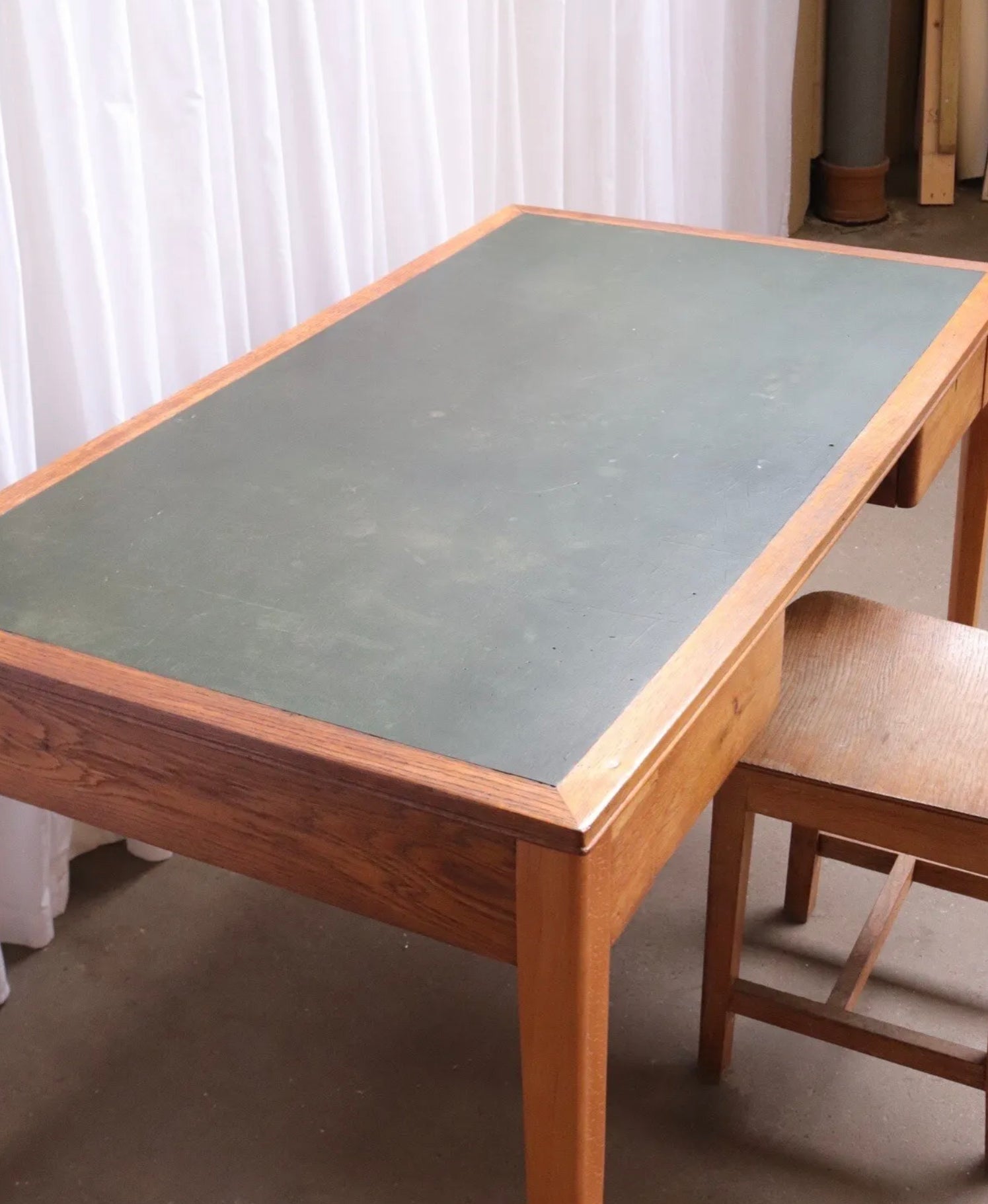 Vintage Military Stamped Two Drawer Oak Desk By Harry Lebus Home Office - teakyfinders