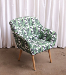 Retro Style Leaf Jungle Print Armchair Cocktail Chair Accent Mcm - teakyfinders