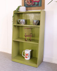 Vintage Rustic Floor Standing Bookcase  Display Book Shelf Plywood Painted Green - teakyfinders