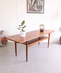 Vintage Danish Mid Century Two Tier Teak Long Coffee Table - teakyfinders