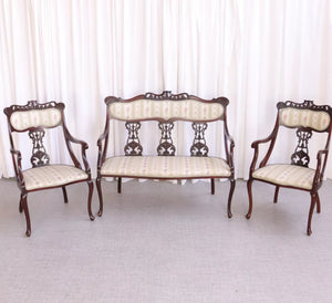 6205 Stunning Victorian Antique Parlour Suite: 7-Piece Mahogany Settee & Chairs Set - teakyfinders