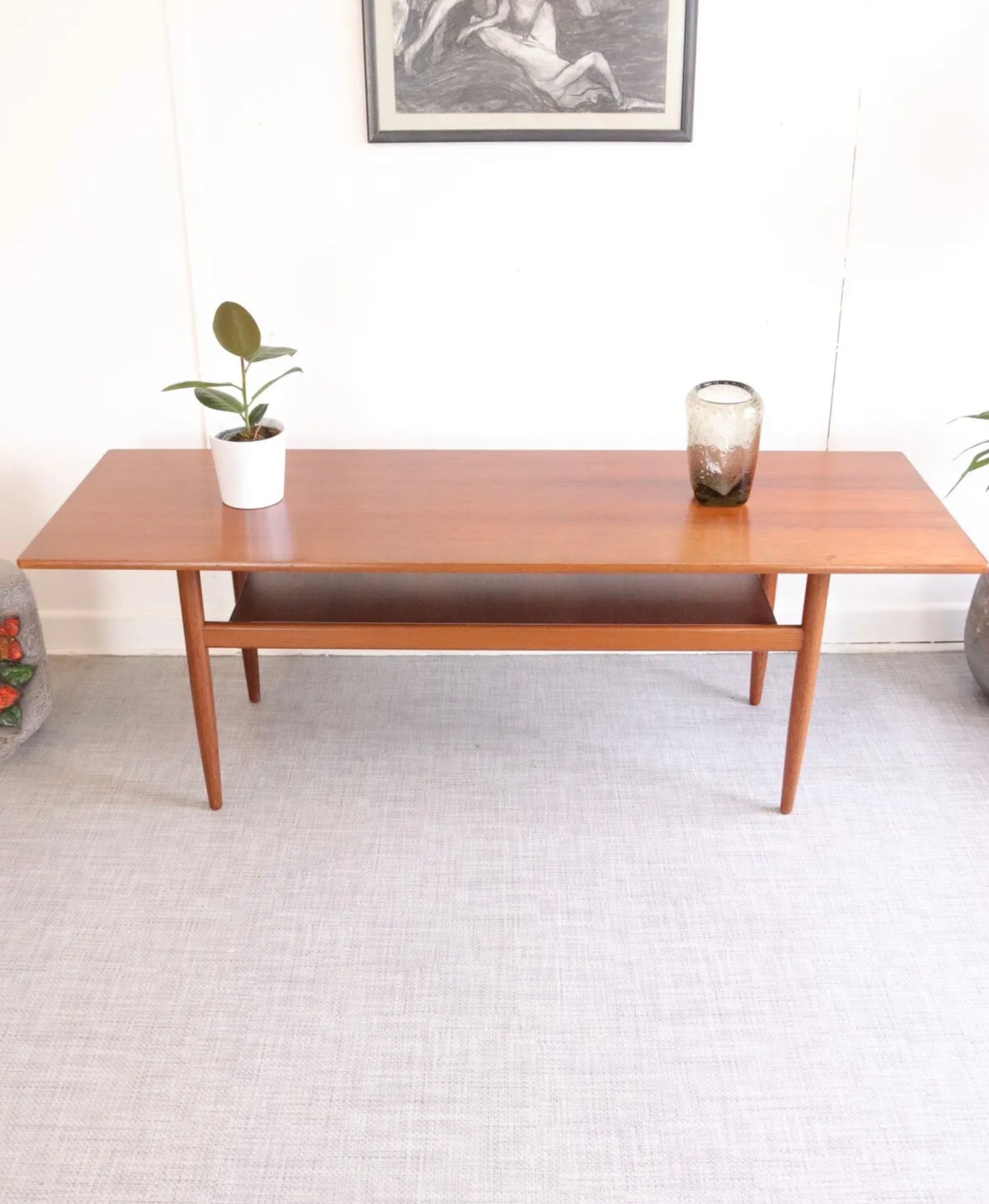 Vintage Danish Mid Century Two Tier Teak Long Coffee Table - teakyfinders