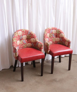 Pair Of Accent Chairs With Vintage William Morris Style Fabric Great Quality - teakyfinders