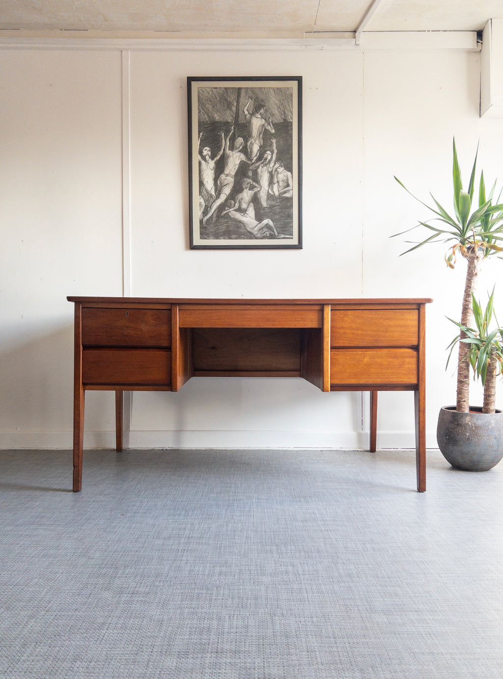 Mahogany and Teak Mid Century Desk - teakyfinders