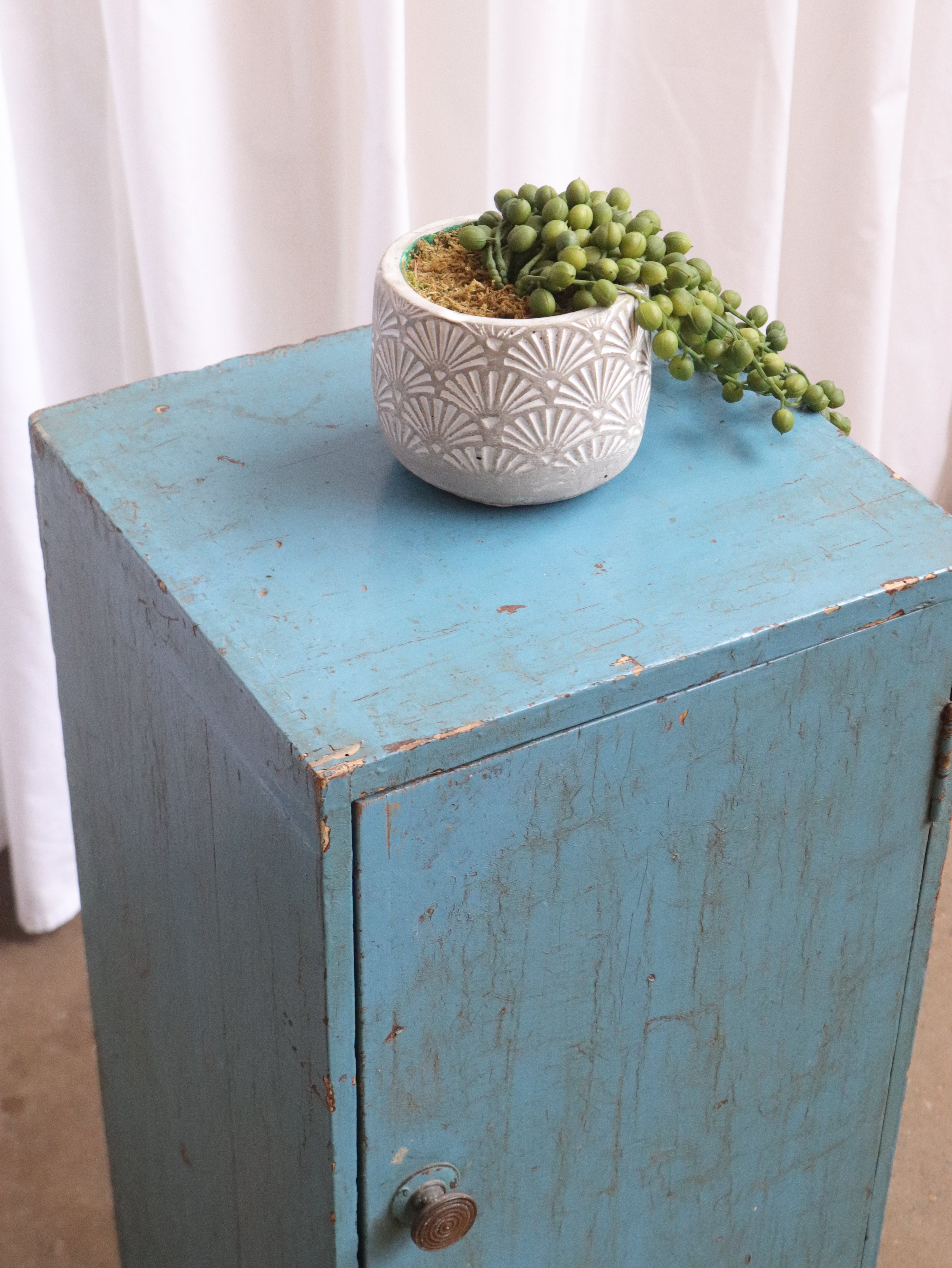 Rustic Primitive Painted Blue Small Wall Floor Cabinet Worktop Cupboard - teakyfinders