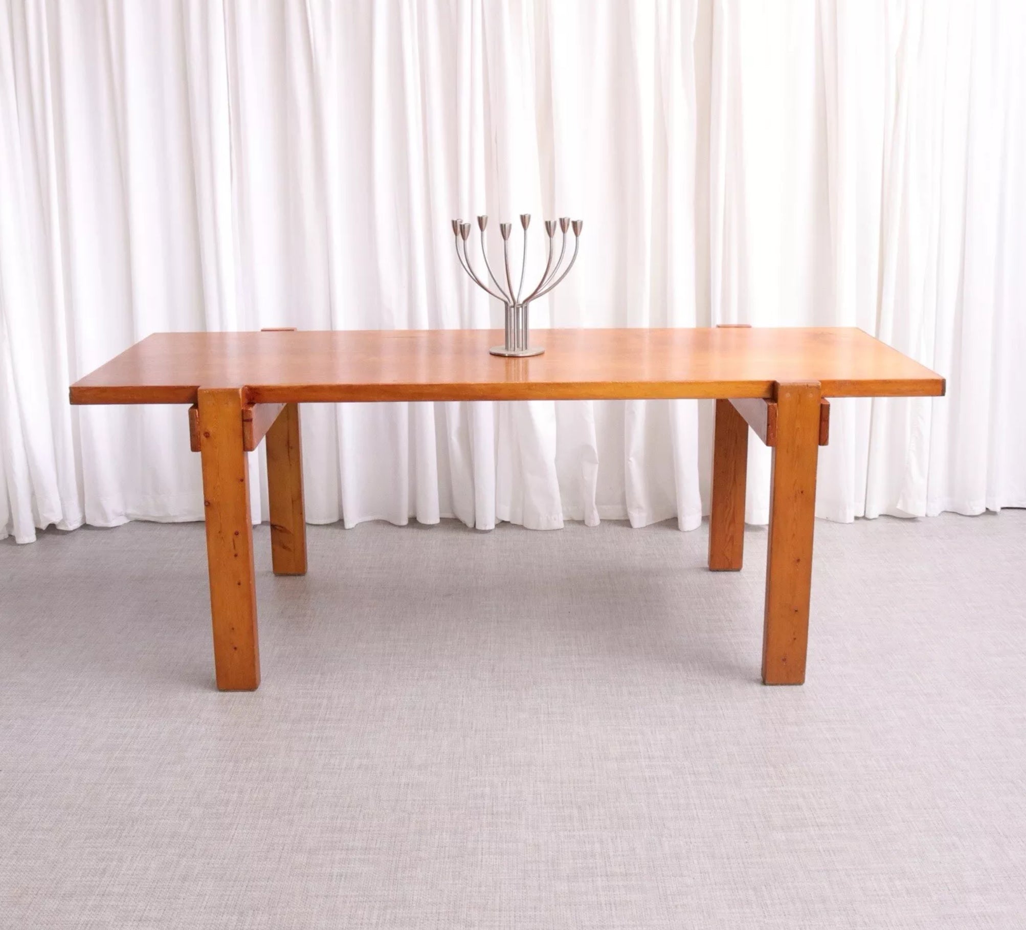 6231 Mid Century Chunky Rectangular Dining Table Pine Mid Century Modern Brutalist - teakyfinders