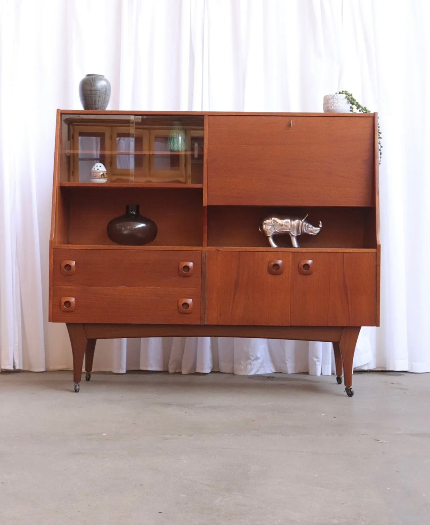 Mid Century Teak Highboard Sideboard By Portwood Furniture Retro Vintage - teakyfinders