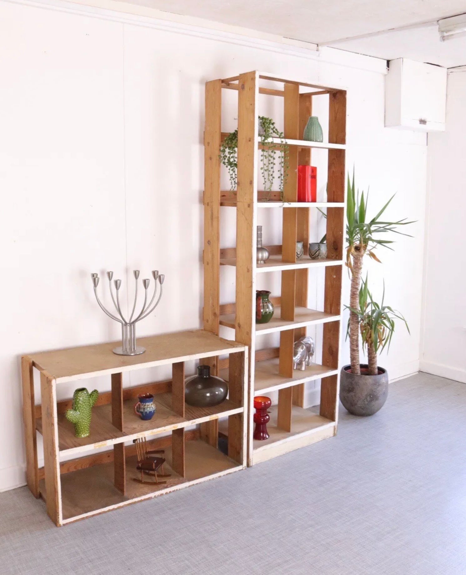 Rustic Floor Standing Bookcase Pair Pigeon Hole Storage Old Shop Display - teakyfinders