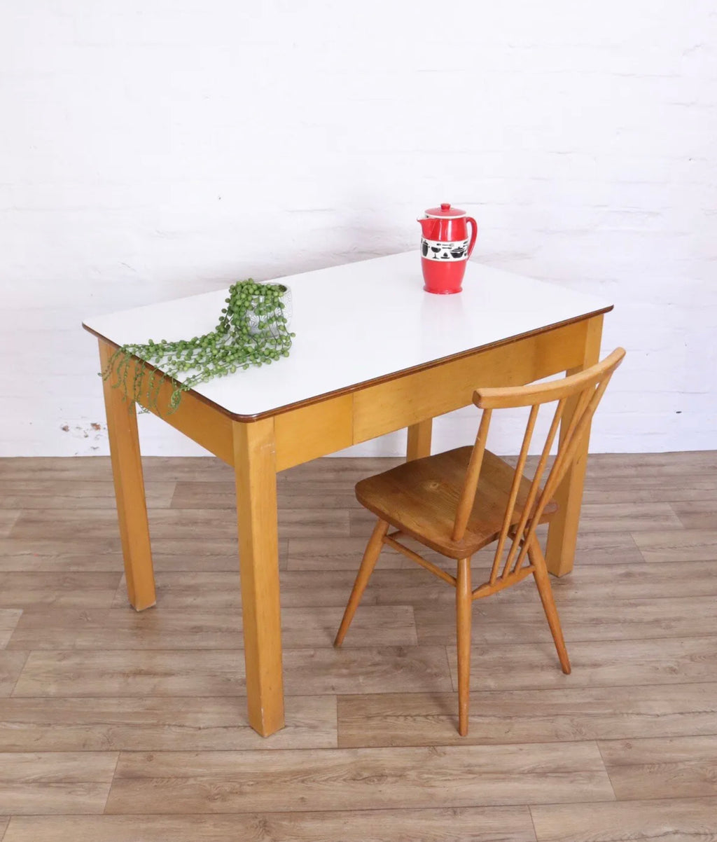 Mid Century Remploy Beech Desk/Table with Drawer Formica Top - teakyfinders