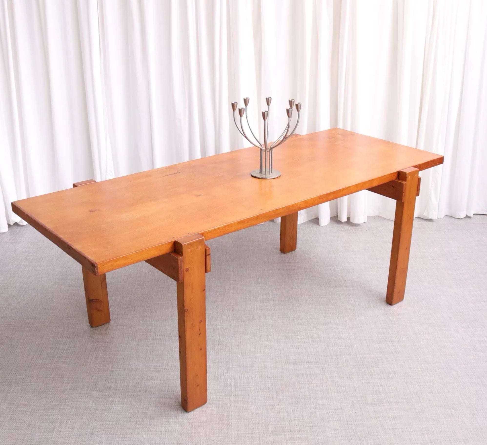 6231 Mid Century Chunky Rectangular Dining Table Pine Mid Century Modern Brutalist - teakyfinders