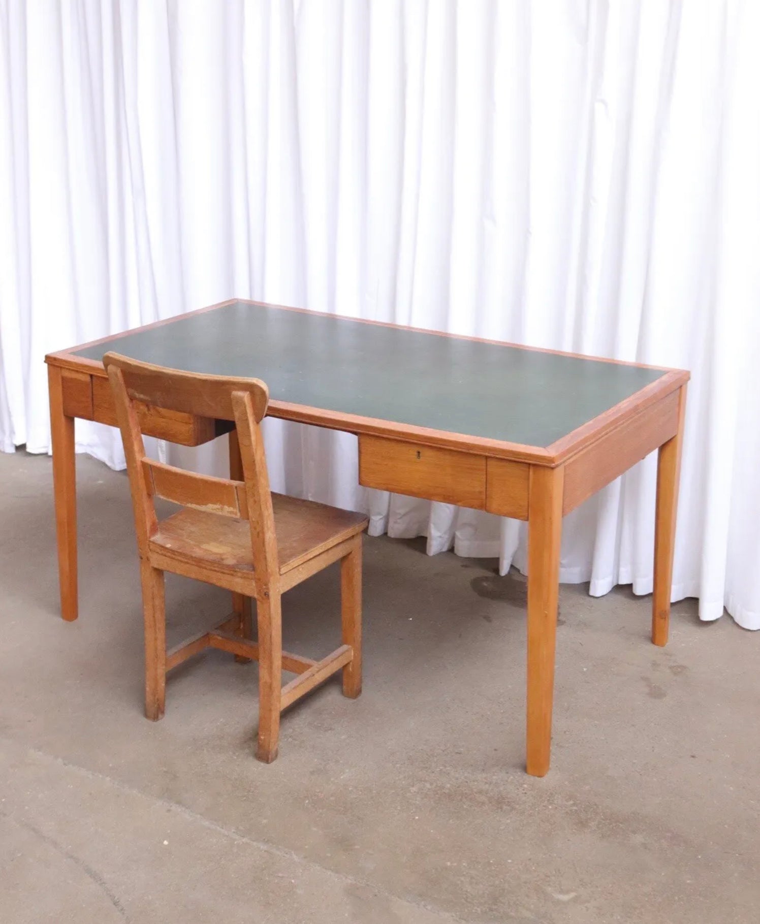 Vintage Military Stamped Two Drawer Oak Desk By Harry Lebus Home Office - teakyfinders