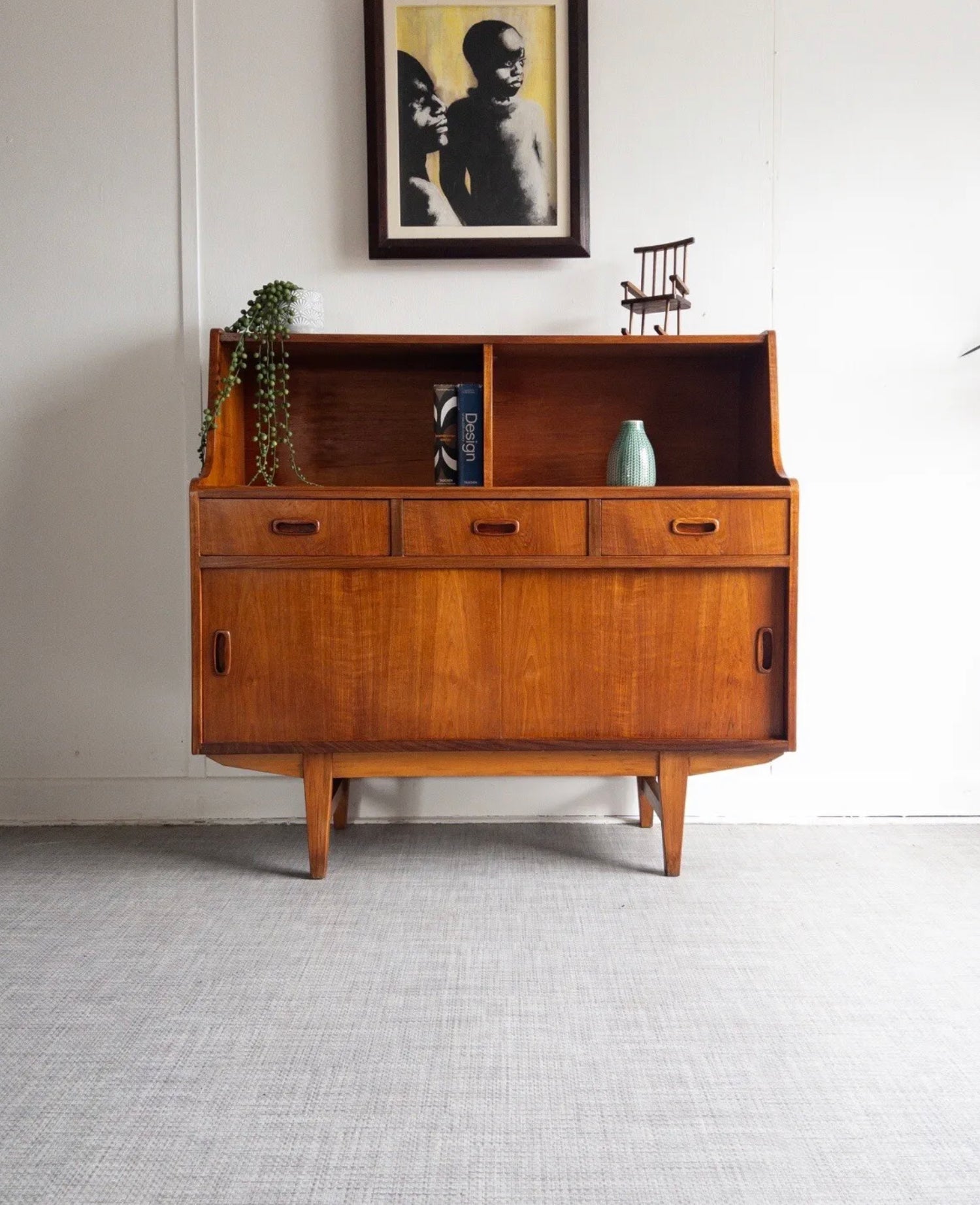 Vintage Retro Small Teak Danish Sideboard Display Cabinet Book Shelf - teakyfinders