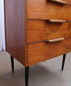 Vintage Mid Century Teak Chest Of 5 Drawers - teakyfinders