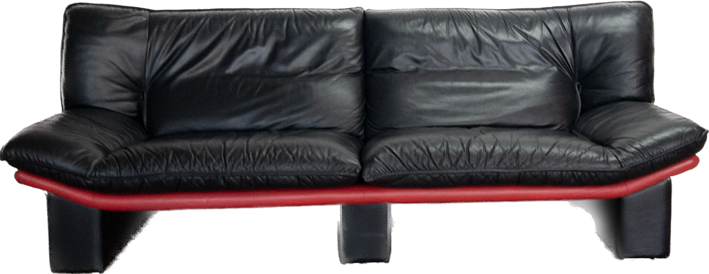 Postmodern Nicolette Salotti Italian Black & Red Leather 3 Seater Sofa - teakyfinders