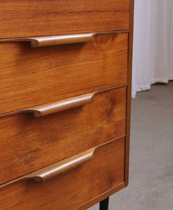 Vintage Mid Century Teak Chest Of 5 Drawers - teakyfinders