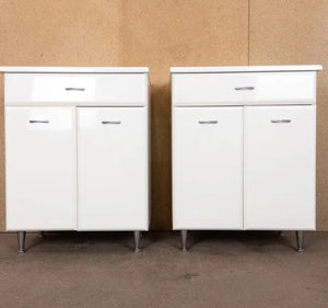 Vintage Style Pair of Bedside Tables with Drawers - High Gloss White - teakyfinders