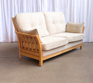 Ercol Style Solid Ash Sofa Seater And Matching Armchair Light Wood Vintage Mcm - teakyfinders