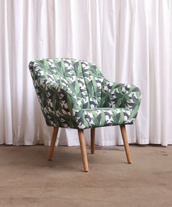 Retro Style Leaf Jungle Print Armchair Cocktail Chair Accent Mcm - teakyfinders