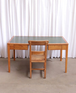 Vintage Military Stamped Two Drawer Oak Desk By Harry Lebus Home Office - teakyfinders